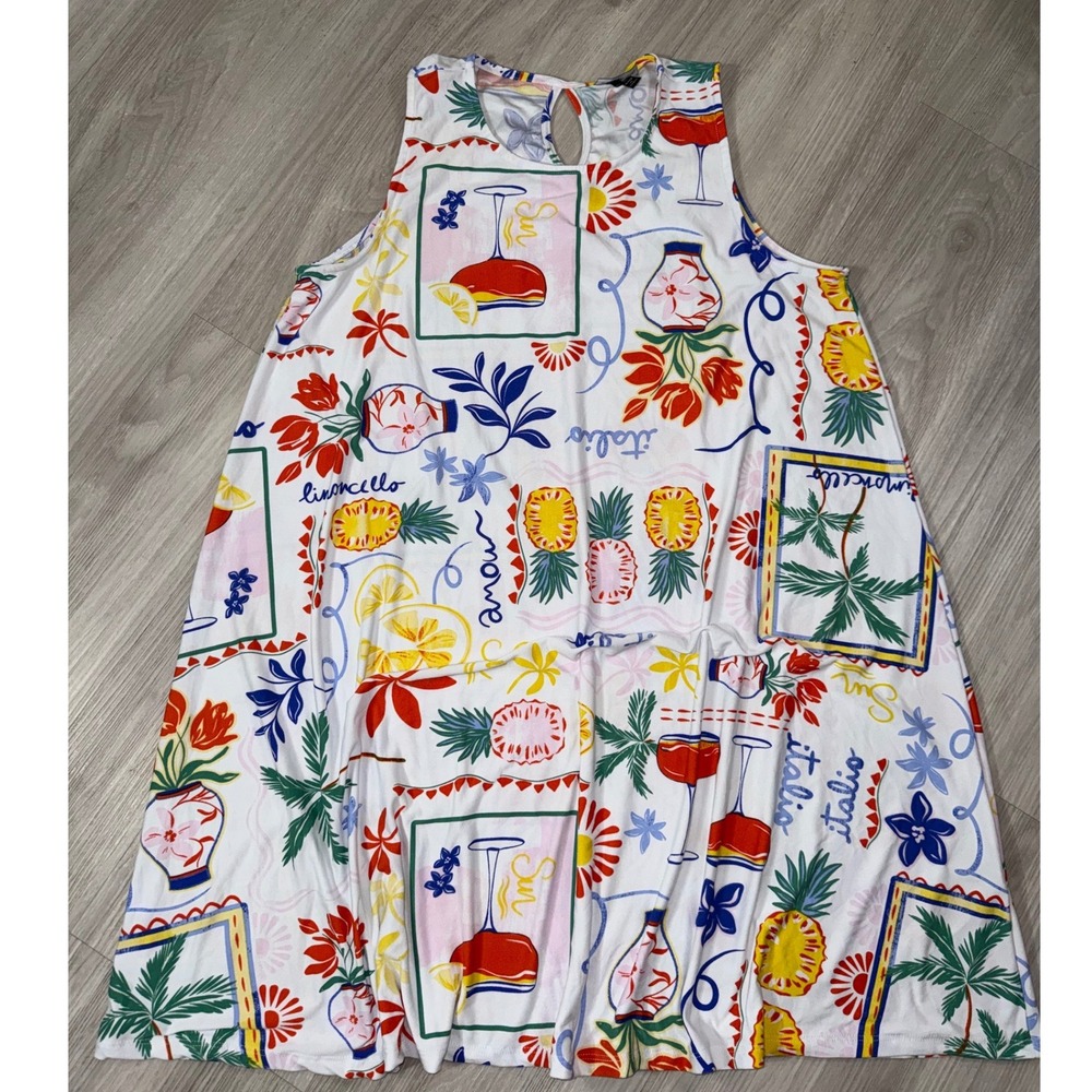 Allison Brittney Womens Tropical Italia Limoncello Print Trapeze Dress Large - Picture 2 of 10